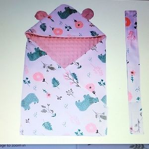 Porune Pale Dogwood Little Bear nursery swaddling blanket cotton 33.5x33.5"… NEW